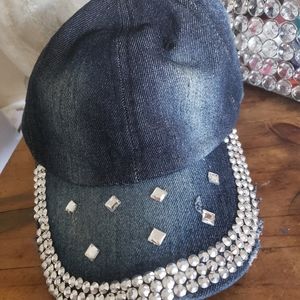 Blue jean hat w/rinestones